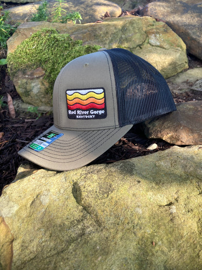 "Retro Wave" Cap with Custom Text. R112 Loden/Blk Side Panel