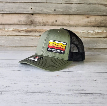 "Retro Wave" Cap with Custom Text. R112 Loden/Blk Side Panel