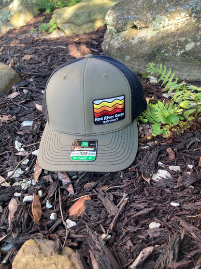 "Retro Wave" Cap with Custom Text. R112 Loden/Blk Side Panel